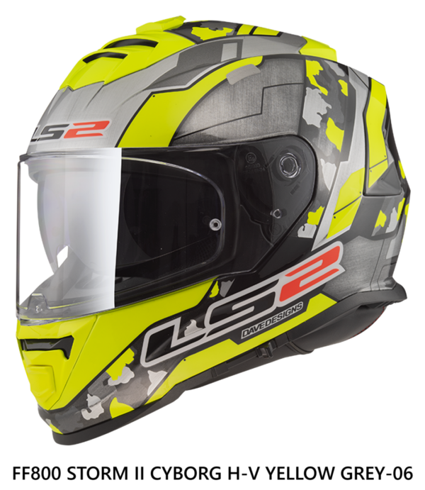 LS2 FF 800 Storm II Cyborg H-V Yellow Grey Helmet